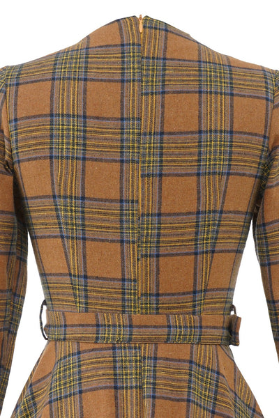Vintage Hnědé Kostkované Šaty