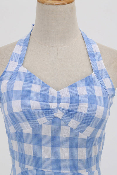 Retro Kostkované Šaty Bez Zad Pro Ženy