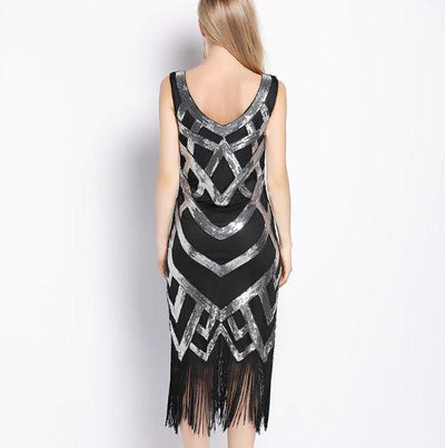 Vintage Šaty 20. Let Černá Stříbrná