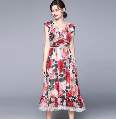 Růžové Šaty 40. Let S Krátkým Rukávem