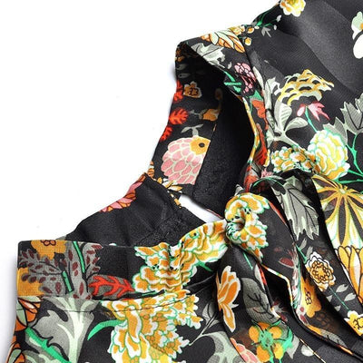 Černé Květinové Šaty 40. Let S Vysokým Pasem