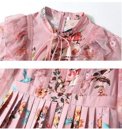 Růžové Květinové Šaty 40. Let S Vysokým Pasem