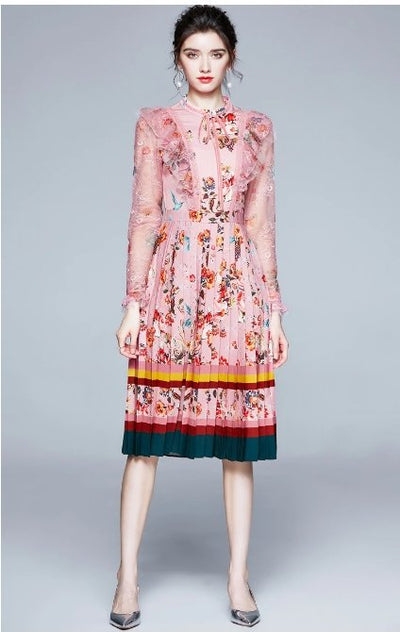 Růžové Květinové Šaty 40. Let S Vysokým Pasem