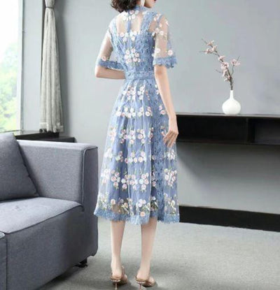 Modré Šaty Vintage Květiny