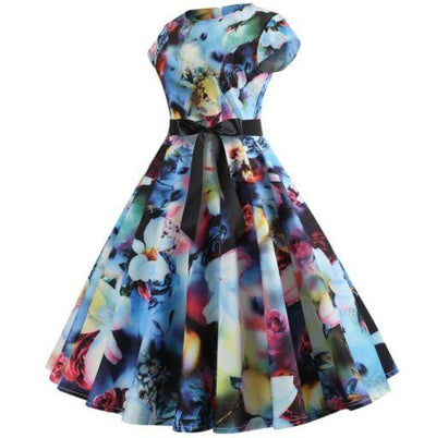 Vintage Pastelové Květiny Rozšířené Šaty