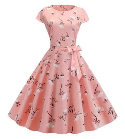 Vintage Růžové Květinové Rozšířené Šaty