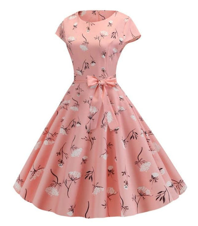 Vintage Růžové Květinové Rozšířené Šaty