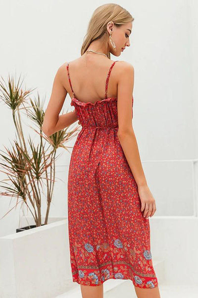 Vintage Červené Květinové Šaty