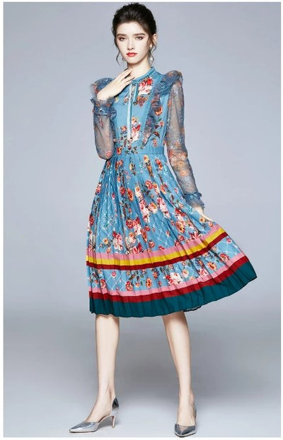 Mint Vintage Květinové Dlouhé Šaty