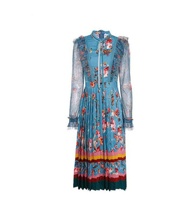 Mint Vintage Květinové Dlouhé Šaty