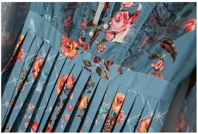 Mint Vintage Květinové Dlouhé Šaty