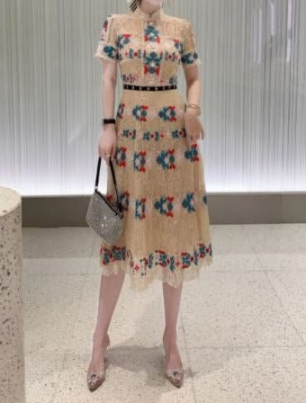 Dlouhé Šaty S Volánky Vintage Champagne