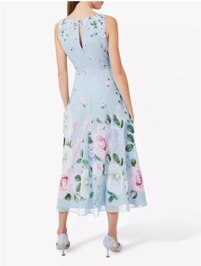 Vintage Modré Květinové Dlouhé Šaty