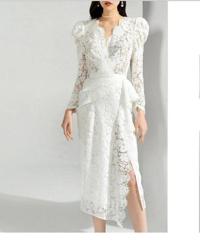 Vintage Bílé Krajkové Svatební Šaty