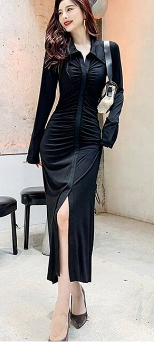 Vintage Podzimní Zimní Černé Šaty