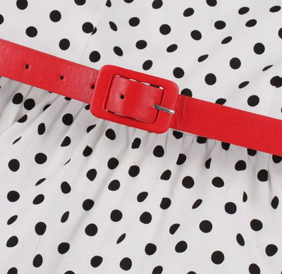 Vintage Šaty S Kulatým Výstřihem Bílé Puntíkované