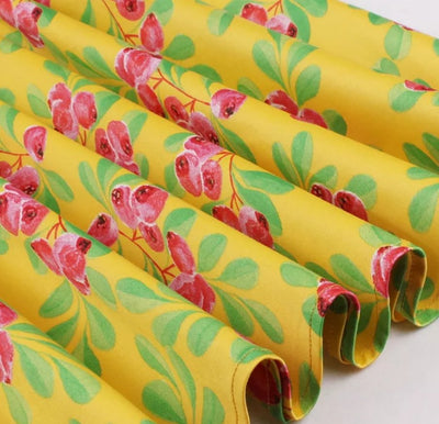 Vintage Žluté Květinové Šaty S Kulatým Výstřihem