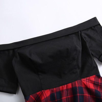 Vintage Tartanové Šaty Mimo Rameno