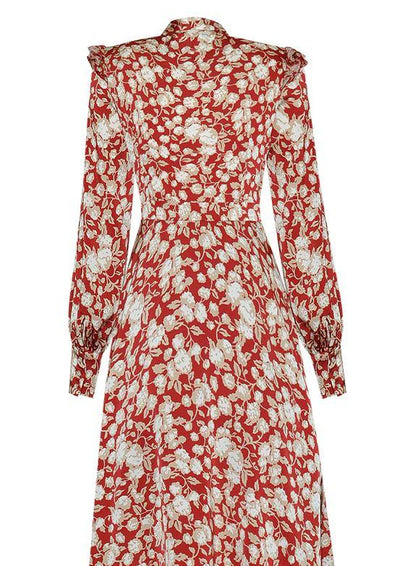 Vintage Květinové Šaty Ze 40. Let Červené