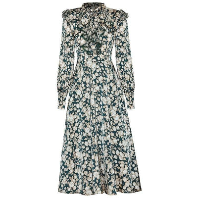 Vintage Květinové Šaty Ze 40. Let Zelené