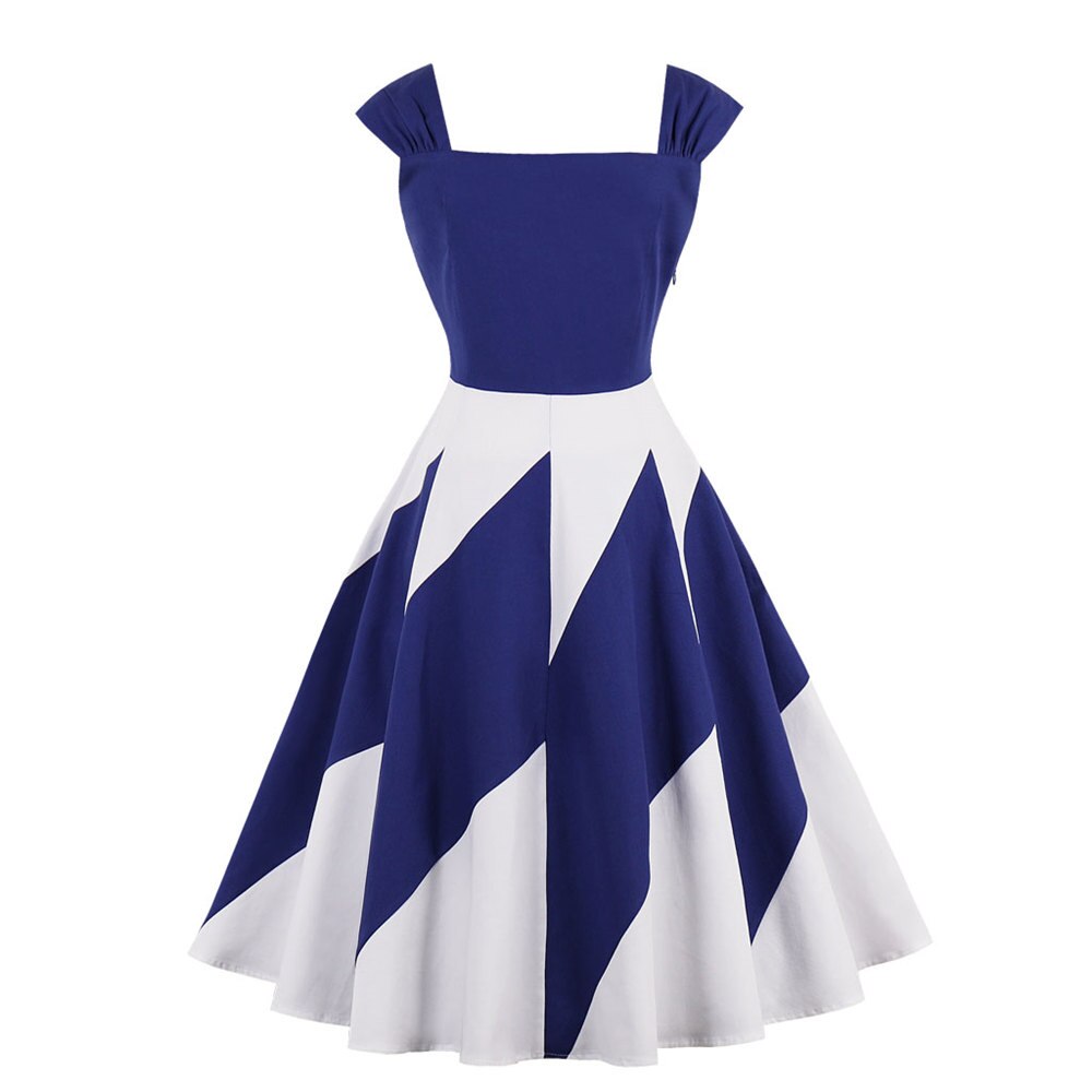 Vintage Šaty S Úzkým Pasem Modré