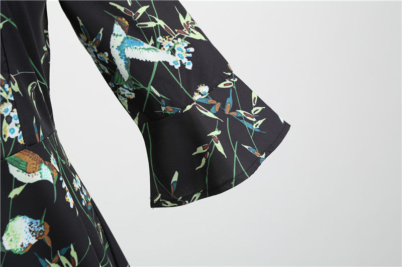 Vintage Černé Zimní Šaty S Květinami