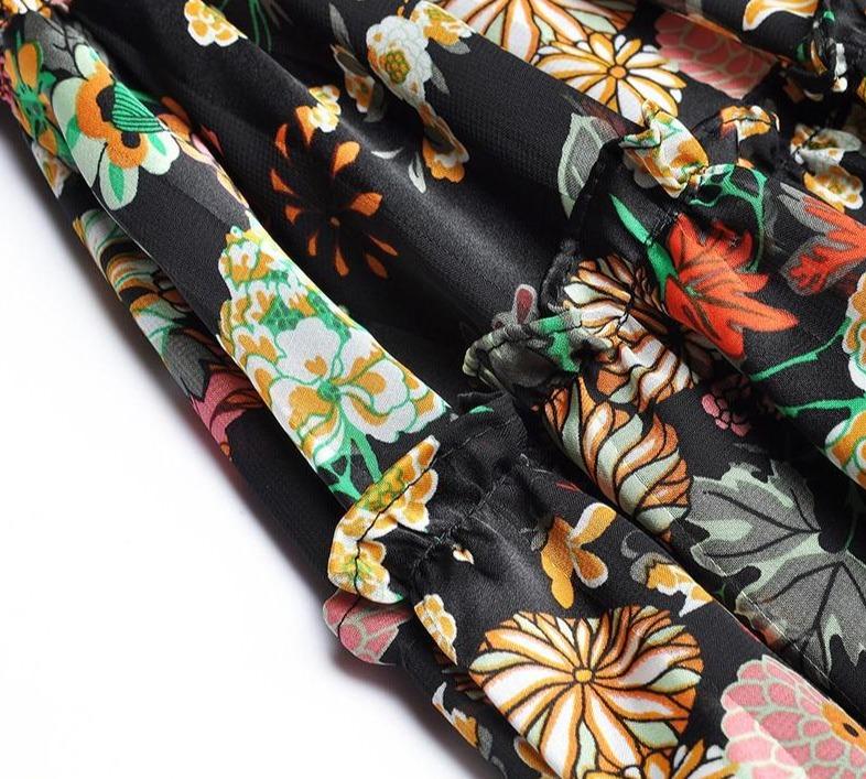 Černé Květinové Šaty 40. Let S Vysokým Pasem