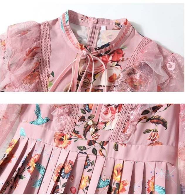 Růžové Květinové Šaty 40. Let S Vysokým Pasem