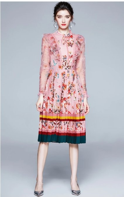 Růžové Květinové Šaty 40. Let S Vysokým Pasem