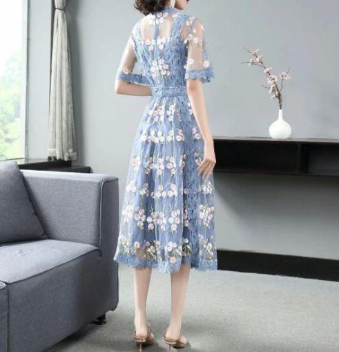 Modré Šaty Vintage Květiny