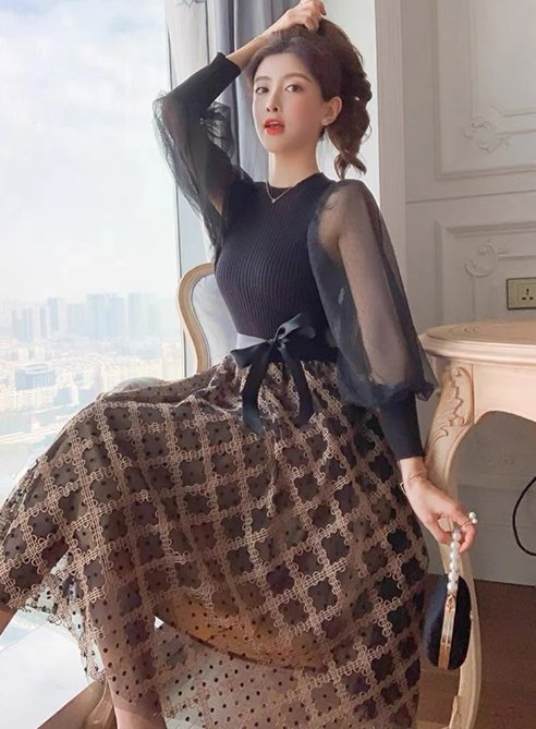 Vintage Černé Kostkované Šaty Ze 40. Let