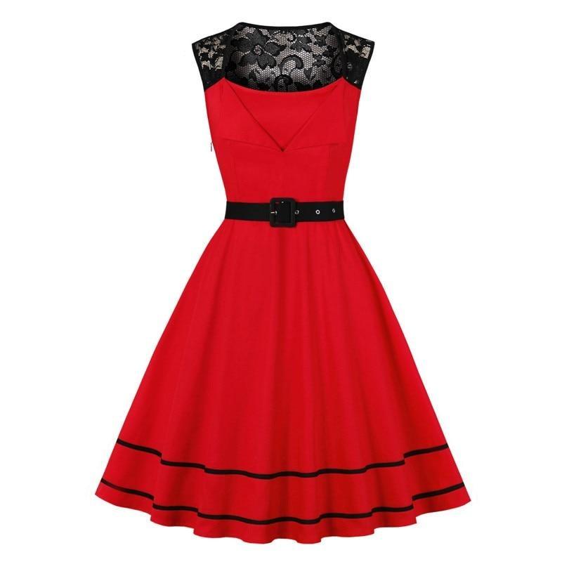 Vintage Rockabilly Červené Večerní Šaty