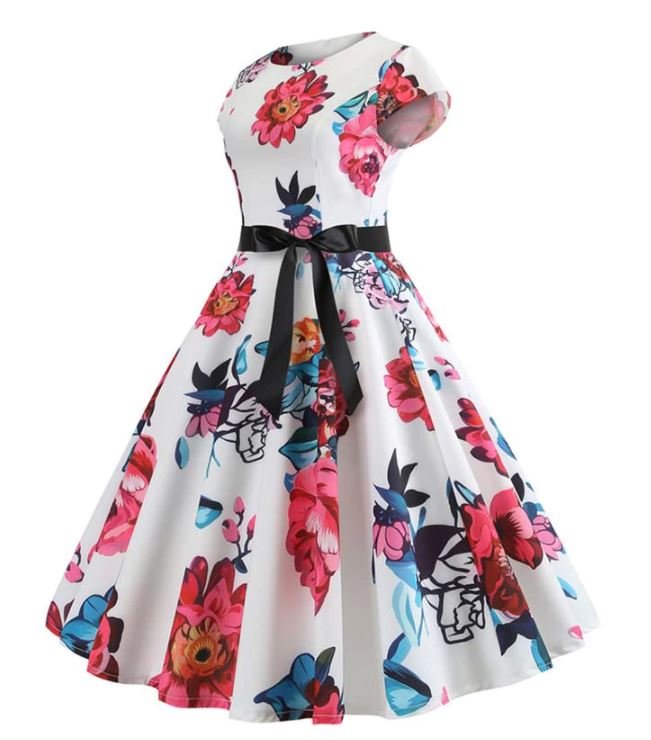 Bílé A Růžové Vintage Rozevláté Šaty