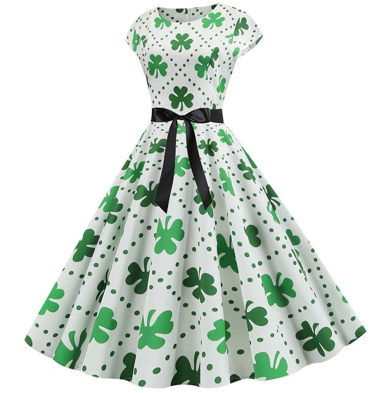 Vintage Bílé Puntíkované Květované Šaty