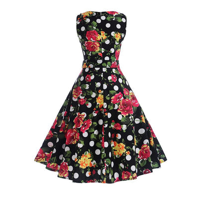 Vintage Námořnické Polka Dot Květiny Rozšířené Šaty