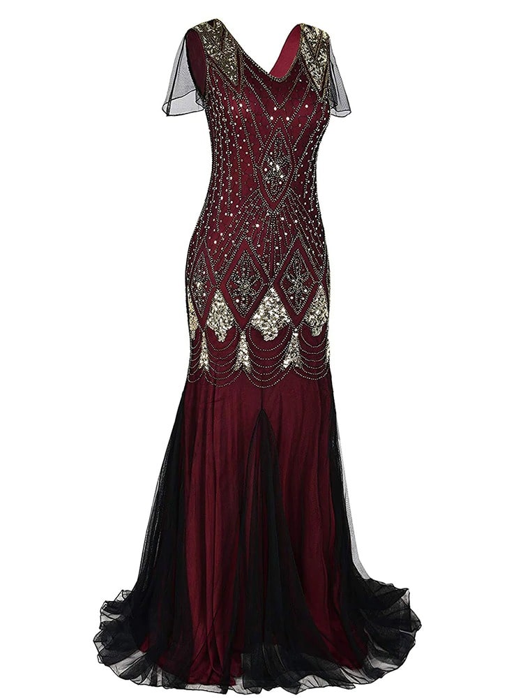 Vínové Dlouhé Šaty Gatsby Haute Couture