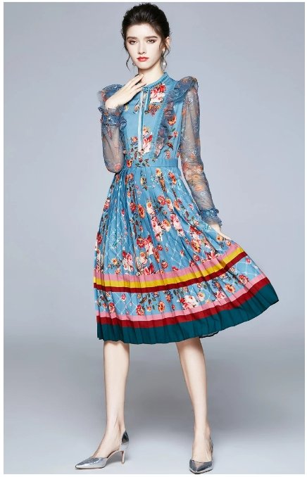 Mint Vintage Květinové Dlouhé Šaty