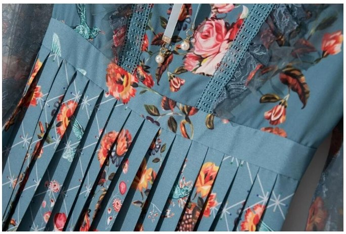 Mint Vintage Květinové Dlouhé Šaty