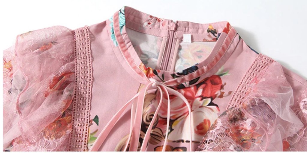 Dlouhé Vintage Květinové Šaty Růžové