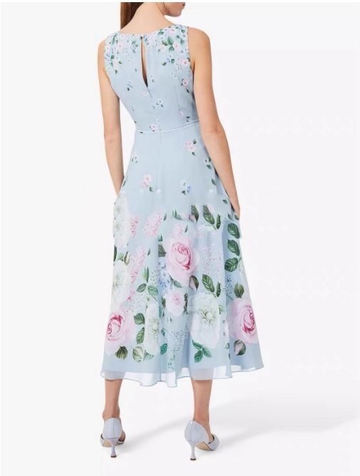 Vintage Modré Květinové Dlouhé Šaty