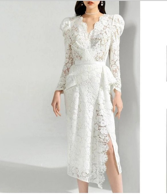 Vintage Bílé Krajkové Svatební Šaty