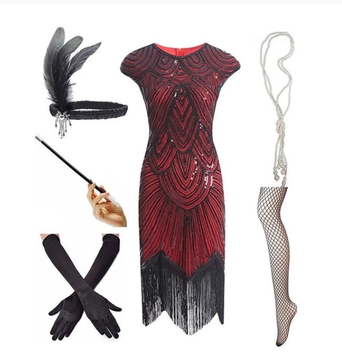 Flitrové Šaty 20. Let Červené