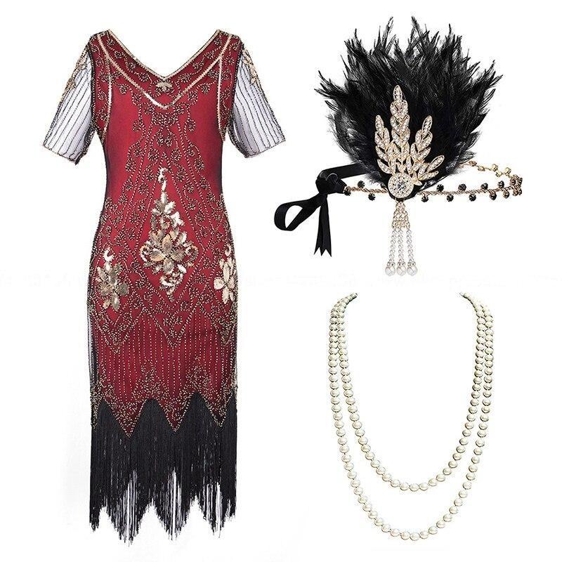 Zlaté A Červené Šaty Ve Stylu Plus Velikosti 20. Let