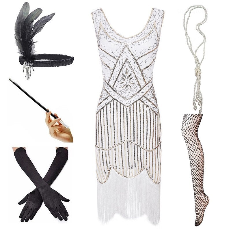 Vintage 1920 Šaty Bílé