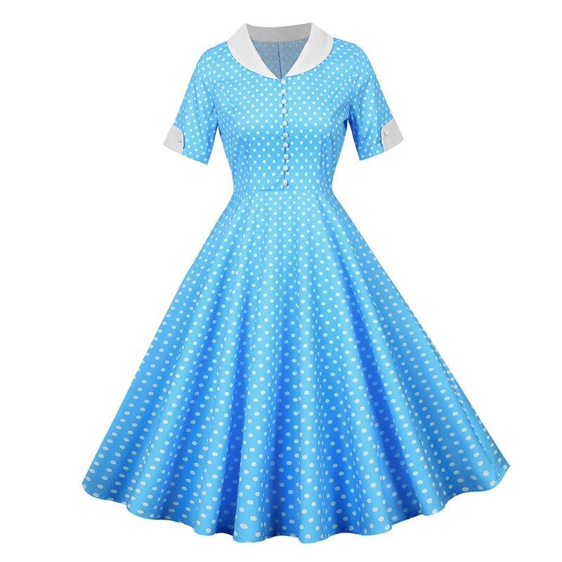 Vintage 50. Léta Nebeské Puntíkované Šaty
