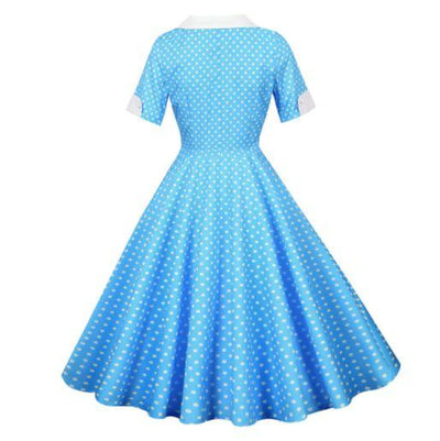 Vintage 50. Léta Nebeské Puntíkované Šaty