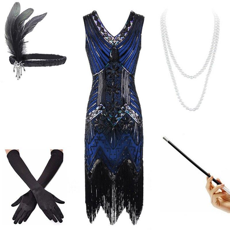 Vintage Černé A Modré Šaty Z 20. Let