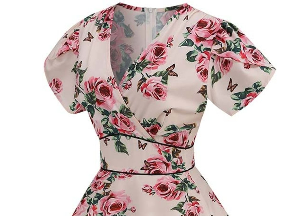 Vintage Šaty S Béžovými Květy Z 60. Let