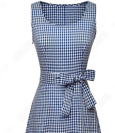 Vintage Modré Kostkované Šaty