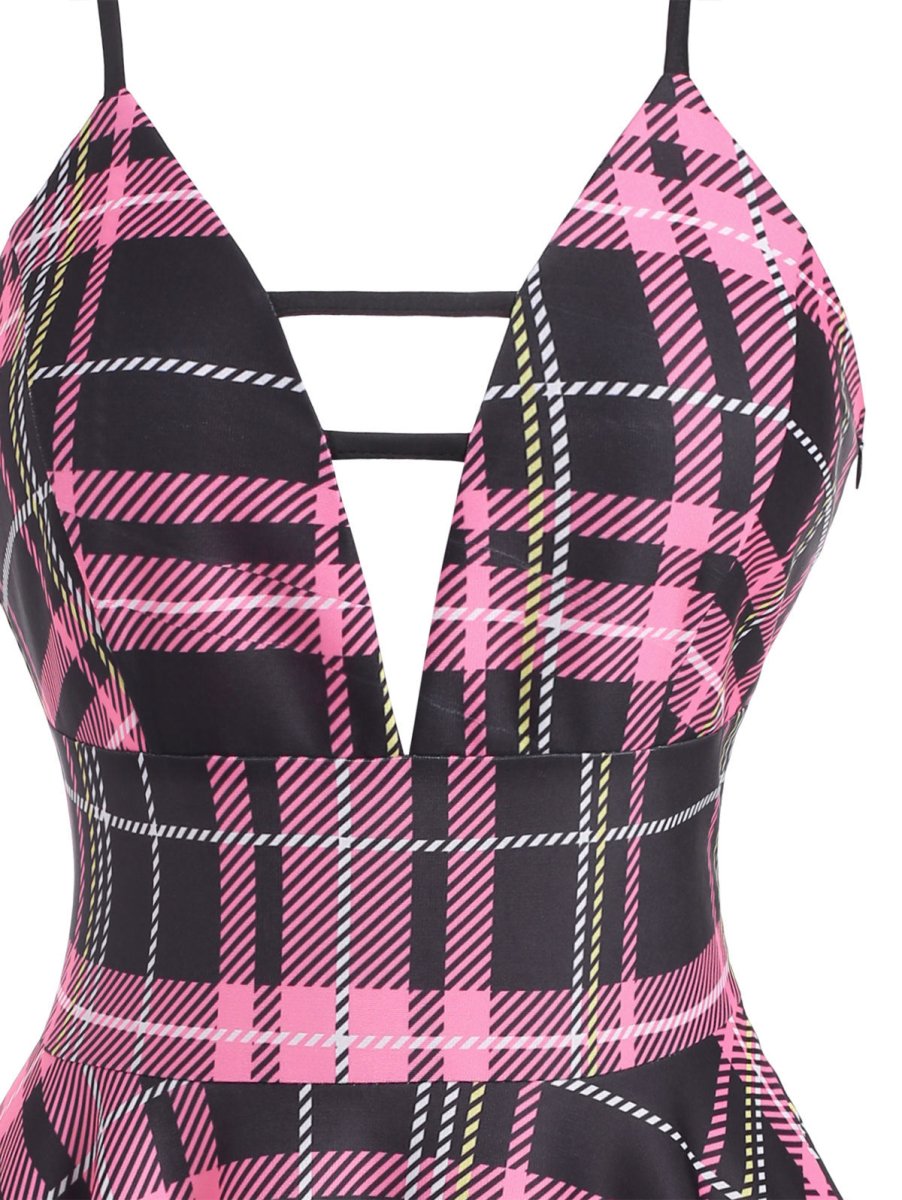 Vintage Check Šněrovací Šaty Růžové